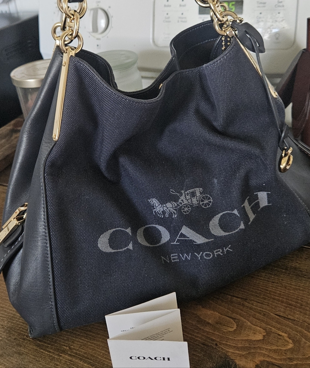 COACH New York Navy Canvas & Leather Shoulder Bag